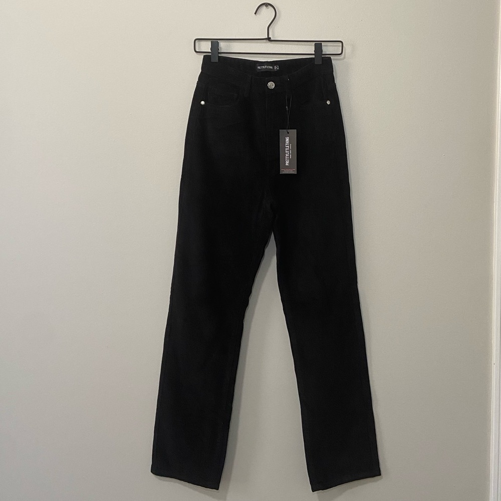 Women’s Black Corduroy Straight Leg Pants (Size: 2) (Color: Black)